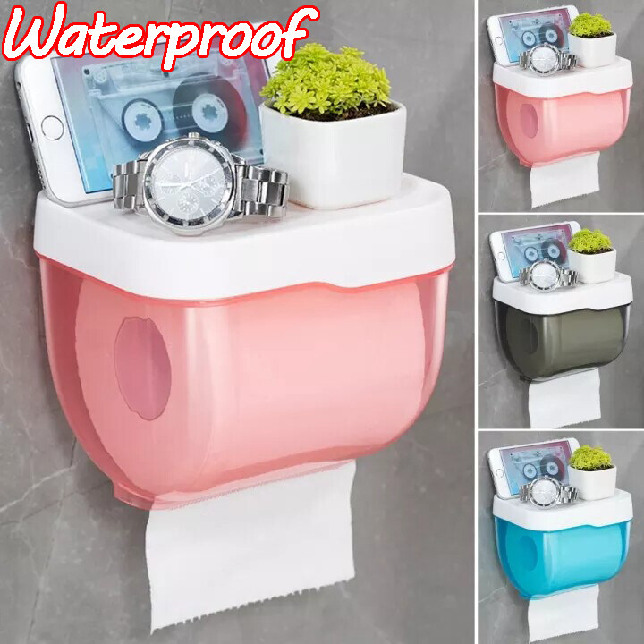 【Ready Stock】Waterproof Toilet Tissue Paper Roll Holder Wall Mount Storage Box / Bathroom Shelf Toilet Tissue Paper Roll Holder