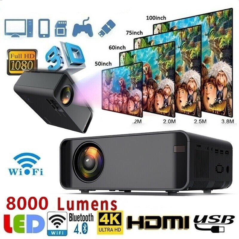 AN10 WiFi 3D 4K Portable Projector 8000 Lumens 1080P HD LED Projector for Mobile Phone Home Theater Wireless Projector Video Movie Party