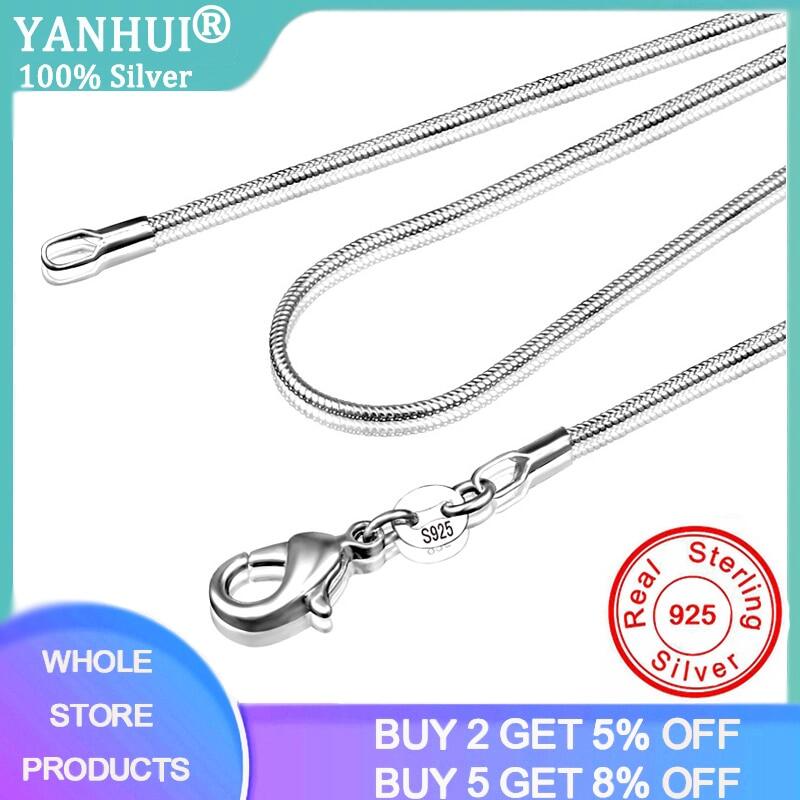 Long 16-28inch (40-80cm) 100% Authentic Solid 925 Sterling Silver Chokers Necklaces 1mm Snake Chains Necklace for Women CN001