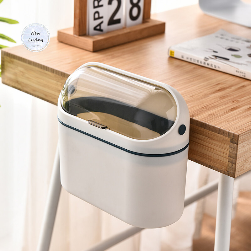 NewLiving Desktop dustbin household bedroom bedside table small paper basket storage bin small dustbin with cover desktop Mini
