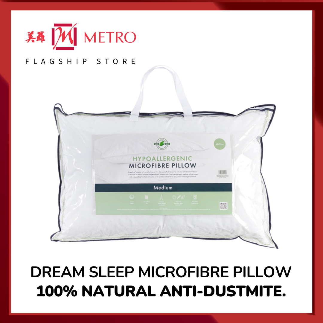 GreenFirst® Dream Sleep Microfibre Pillow l Anti-Dustmite & Hypo- Allergenic l Medium Firmness