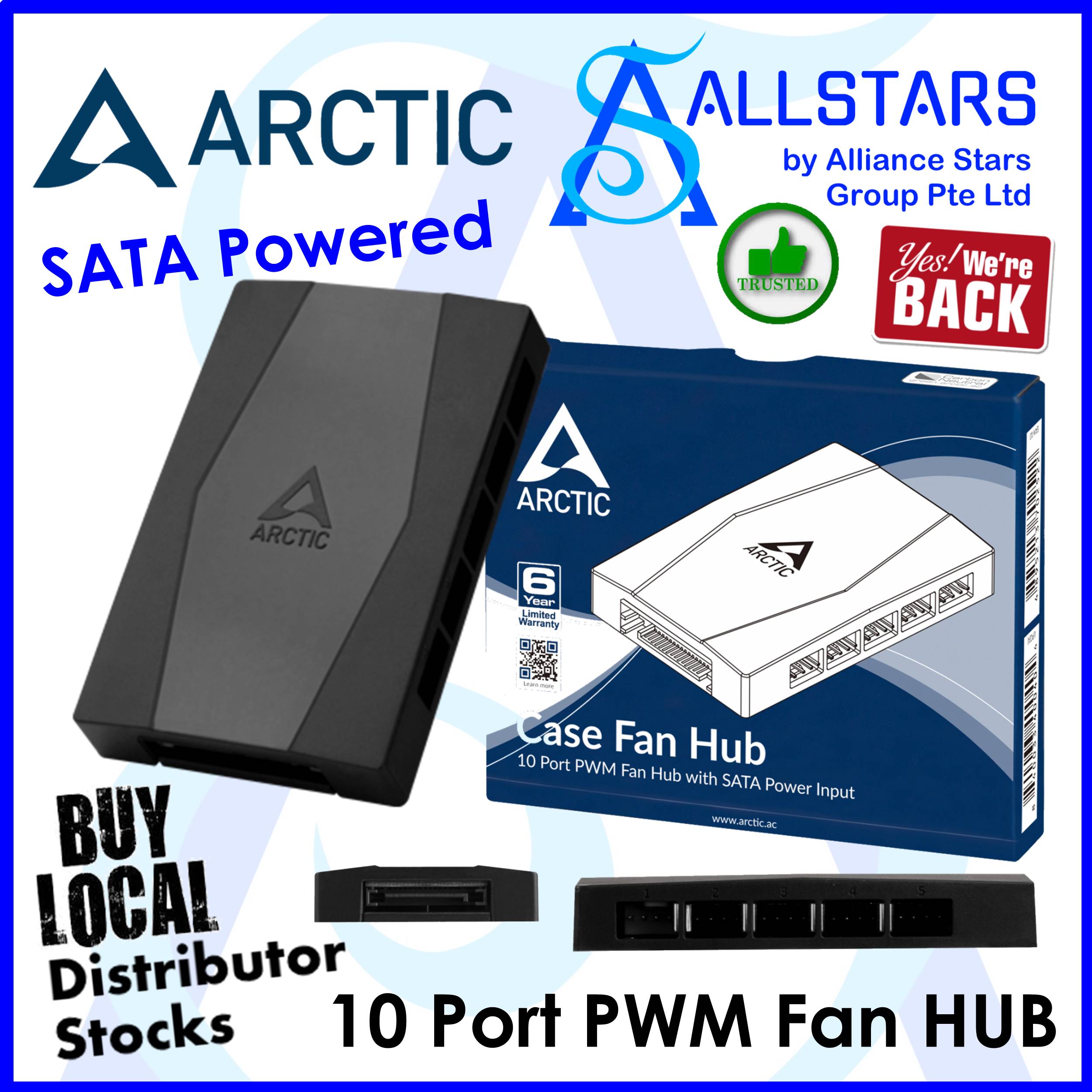 (ALLSTARS : We are Back / DIY PROMO) ARCTIC Case Fan HUB 10Port PWM Fan Hub with SATA Power Input (ACFAN00175A) (Warranty 3years with TechDynamic)