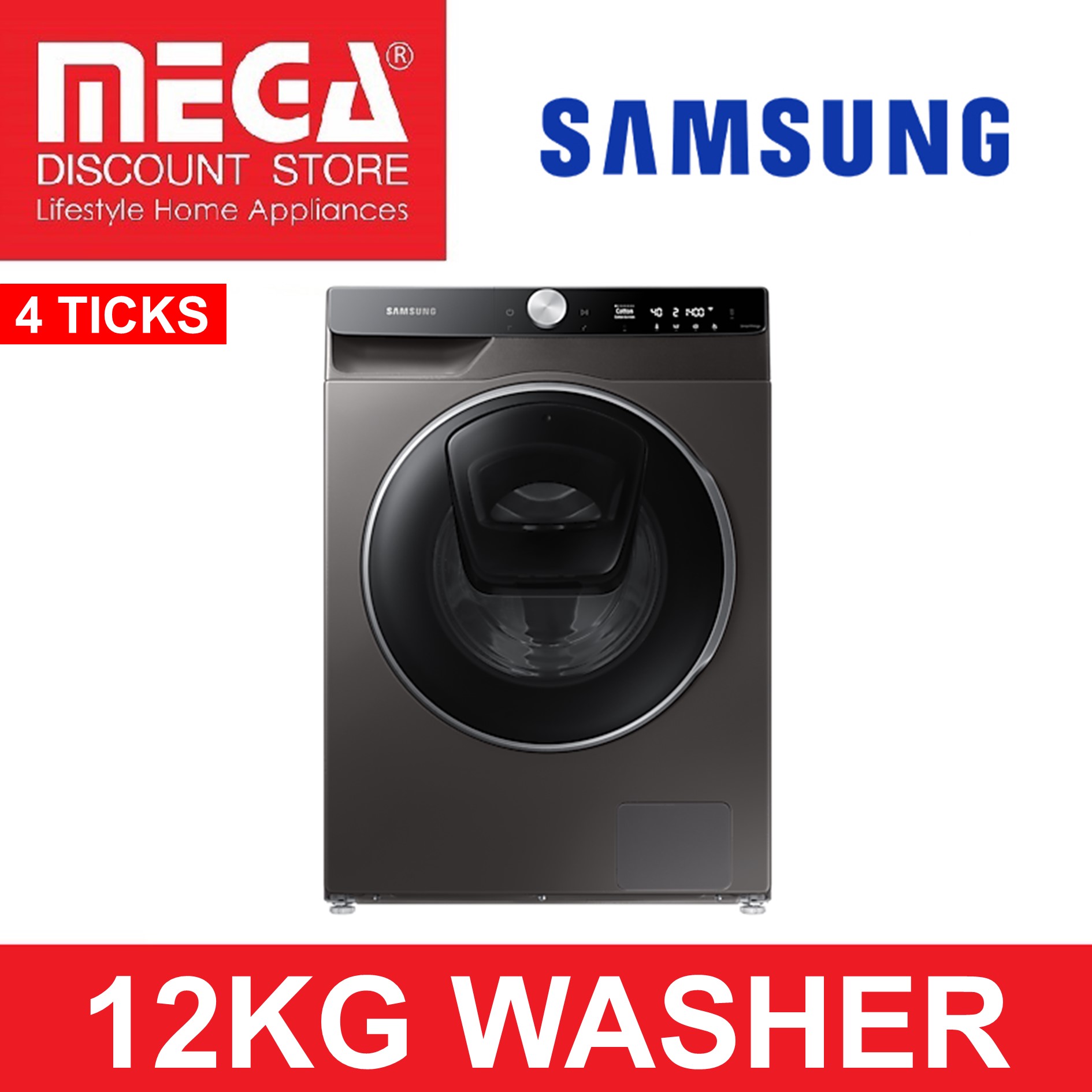 SAMSUNG WW12TP94DSX/SP 12KG FRONT LOAD WASHER (4 TICKS)