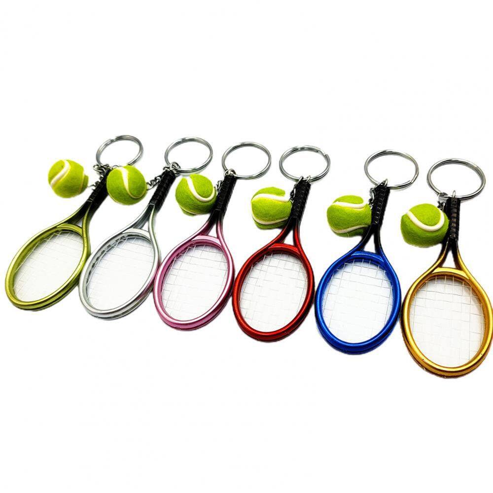 BURRAN Fashion 6 Color Handmade Key Chain Jewelry Gifts Ornaments Car Key Ring Tennis Racket Keychain Tennis Pendant Sport Key Ring
