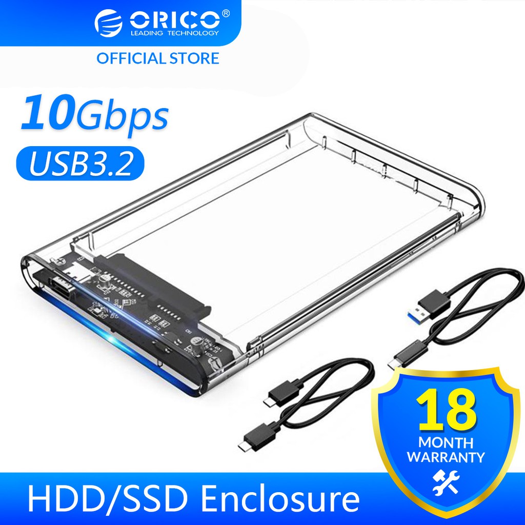 ORICO HDD Case 10Gbps 2.5 inch Transparent SATA to USB 3.1 Hard Disk Case Tool Free 4TB UASP Type C SSD HDD Enclosure 10Gbps(2139C3)