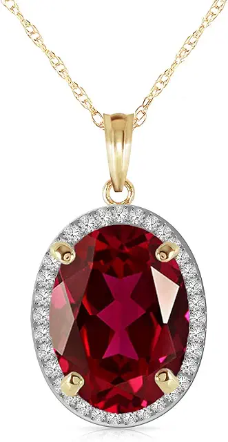Galaxy Gold GG 7.93 ct 14k Solid Gold Necklace Oval-shaped Ruby Diamonds Pendant