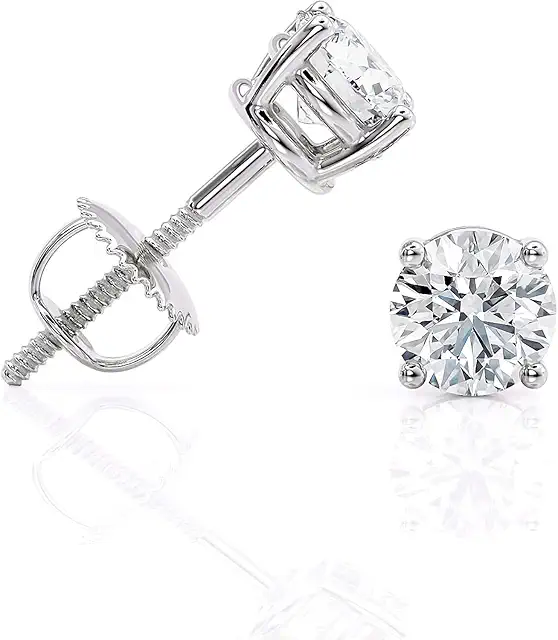 IGI Certified 1 to 2 Carat Natural Diamond Stud Earrings for Women - 14k White Gold Earrings for Her - (H-I, I1-I2, cttw) 4-Prong Basket