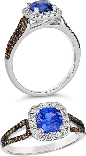 2/5 Carat Diamond and 1 Carat Cushion Cut Blue Tanzanite Split Shank Halo Ring for Women in 14k White Gold