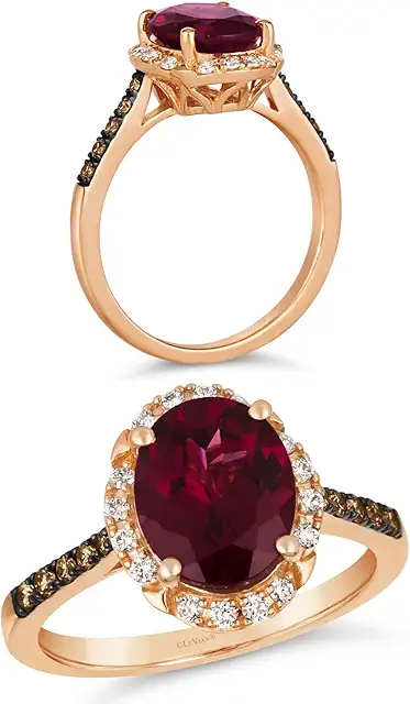 LE VIAN 1/4 Carat White or Chocolate Diamond Oval Halo Ring for Women I 14k Rose Gold Ring for Her w Garnet or Quartz
