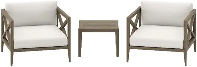 Northlake 3-Piece Teak Wood Outdoor Furniture Set in Weathered Gray - Modern Patio Armchair with Side Table