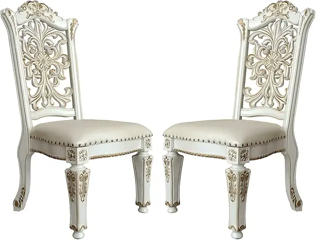 ACME Set of 2 Armless Side Chair with Padded Seat in Antique Pearl Finish
