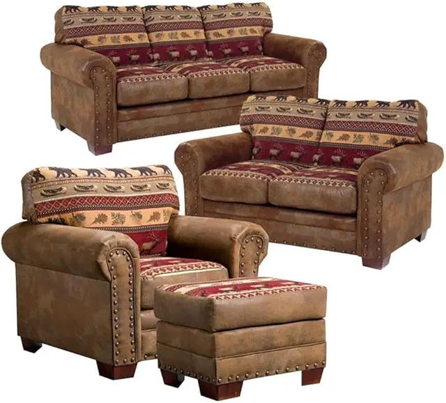 American Furniture Classics Sierra Lodge 4-Piece Microfiber Sofa Set in Brown